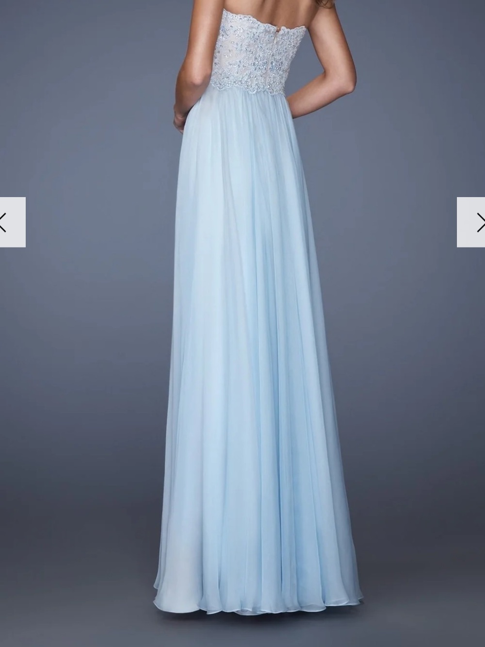 La Femme long light blue formal dress with lace embellished bodice - Picture 2 of 12